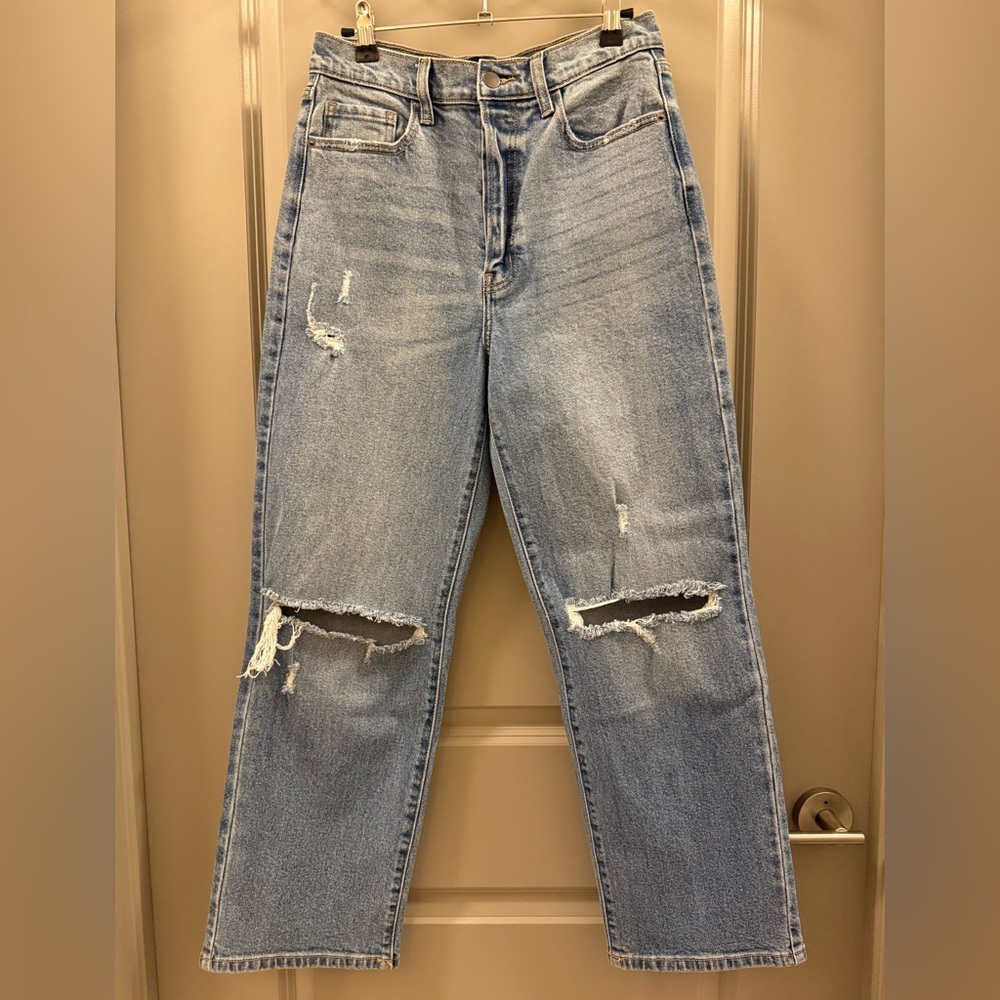 Fashion Nova Petite Ripped Straight Leg Jeans - Light Blue Wash
